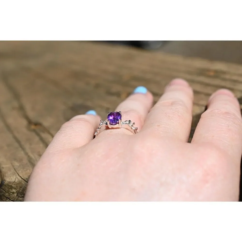 Amethyst engagement ring in 925 sterling silver size 8.5